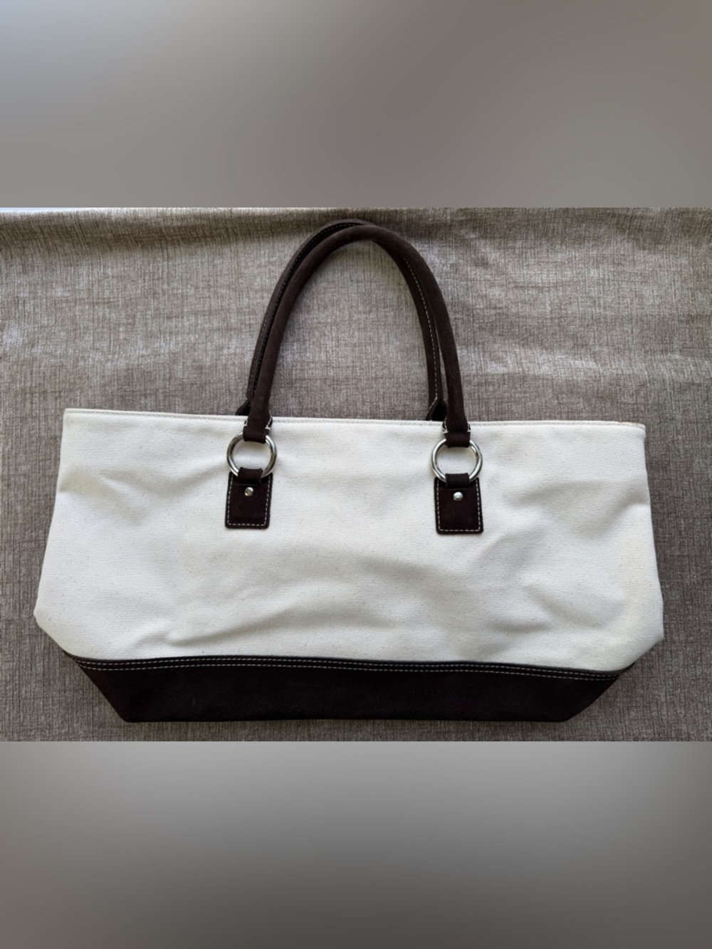 Banana Republic Cream Canvas Tote with Dark Brown Suede Trim - Picture 5 of 8